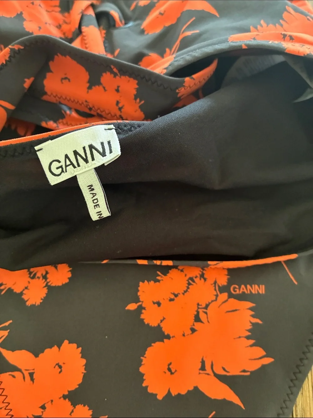 Ganni Floral Recycled Matte Bikini Set in Phantom 36